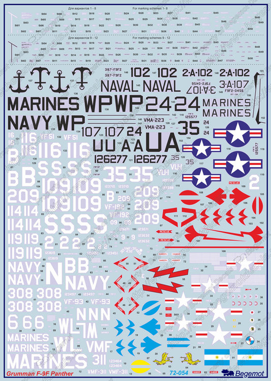 Begemot BT72054 1:72 Grumman F9F Panther Decal Set