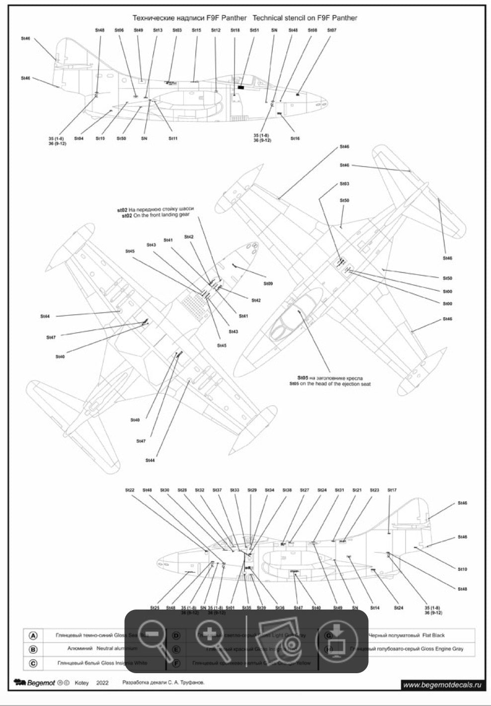 Begemot BT72054 1:72 Grumman F9F Panther Decal Set