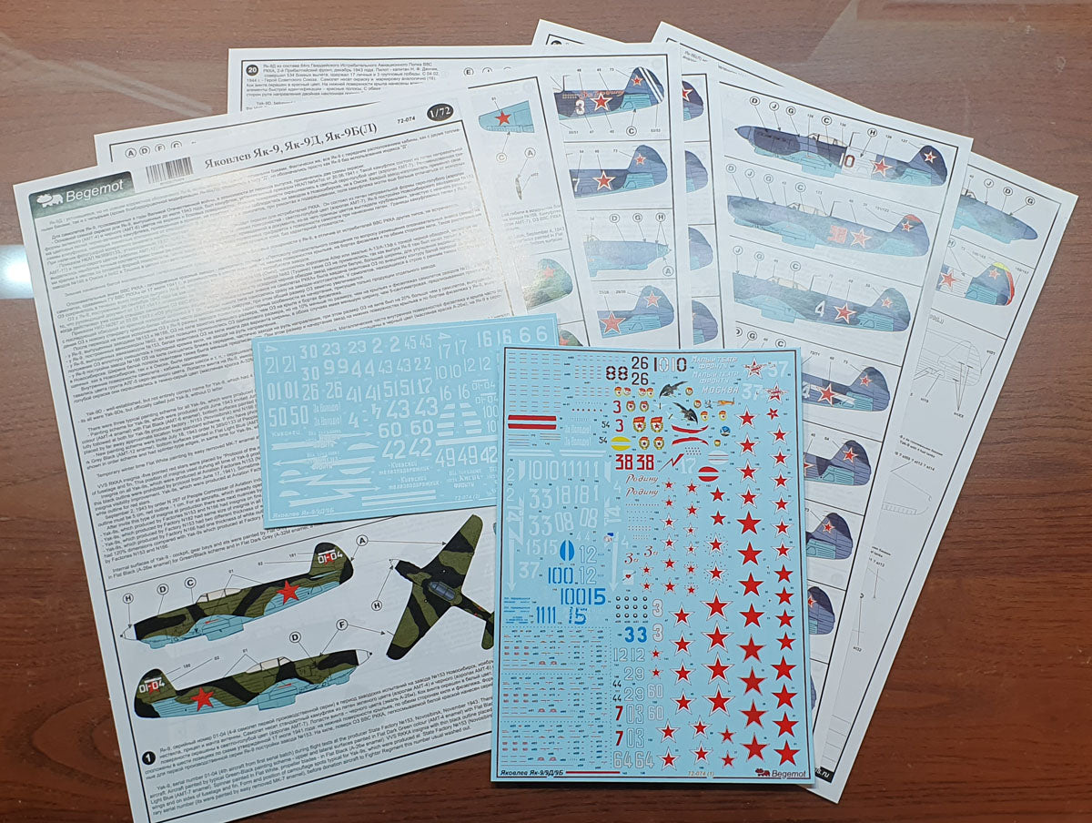 Begemot BT72074 1:72 Yakovlev Yak-9 Family Decal Set