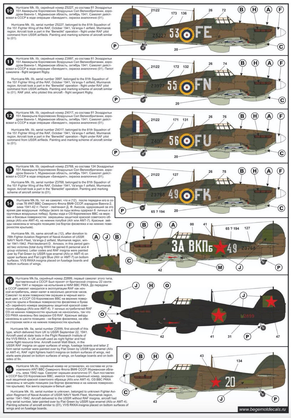 Begemot BT72082 1:72 Hawker Hurricane in the USSR Decal Set