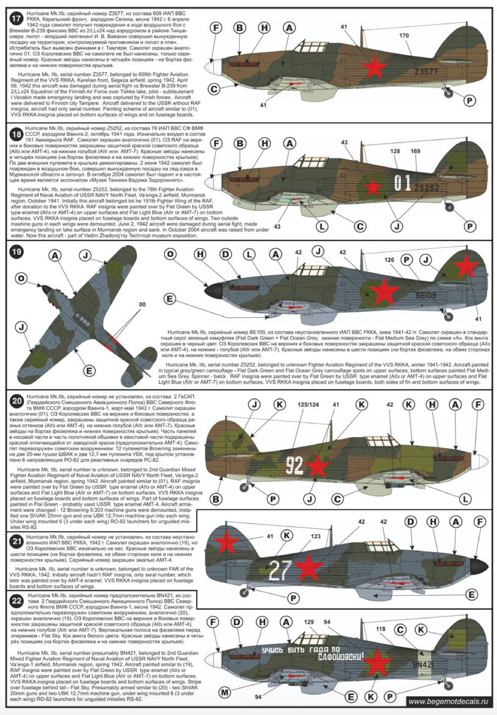 Begemot BT72082 1:72 Hawker Hurricane in the USSR Decal Set
