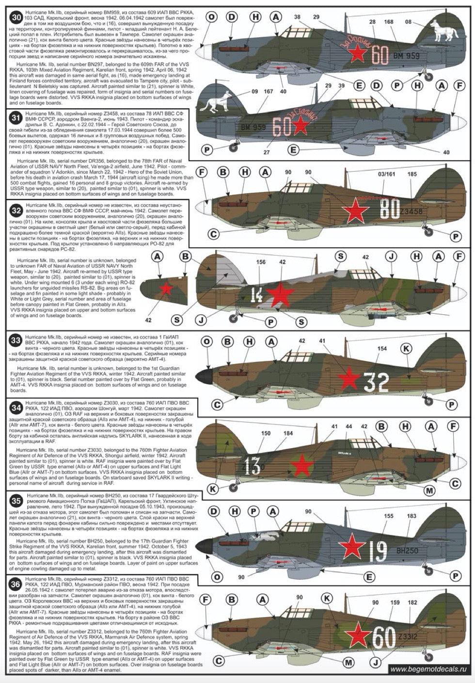 Begemot BT72082 1:72 Hawker Hurricane in the USSR Decal Set