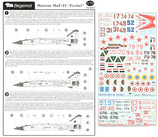 Begemot BT72015 1:72 Mikoyan MiG-25 Foxbat Decal Set