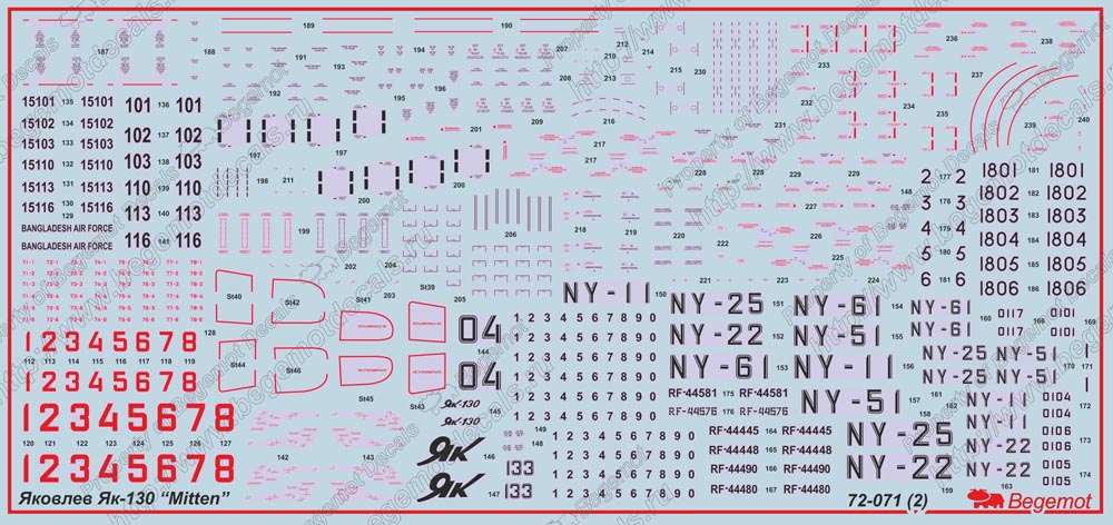 Begemot BT72071 1:72 Yakovlev Yak-130 Mitten Decal Set