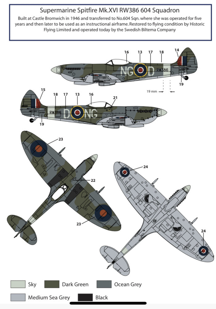 Attittude Aviation BUC-24030 1:24 Supermarine Spitfire Mk.XVI decals