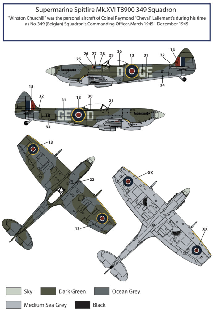 Attittude Aviation BUC-24030 1:24 Supermarine Spitfire Mk.XVI decals