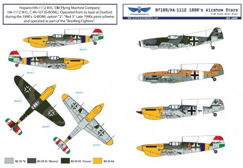 Attitude BUC-48005 1:48 Bf-109/HA-1112 Airshow Star Decals
