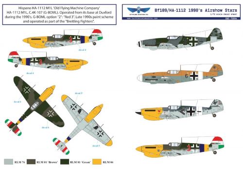 Attitude BUC-72004 1:72 Bf-109/HA-1112 Airshow Star Decals