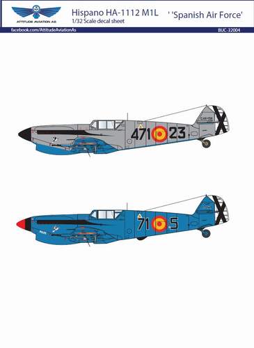 Attitude BUC-32004 1:32 HA-1112M1L Buchon Spanish AF Decals