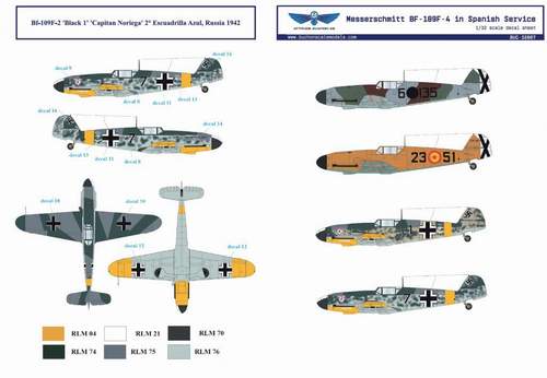 Attitude Aviation BUC-32007 1:32 Messerschmitt Bf-109F Spanish Air Force decals