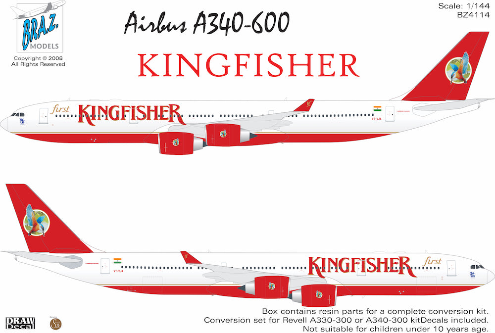 Bra.Z Models BZ4114 1:144 Airbus A340-500 with Kingfisher Decals