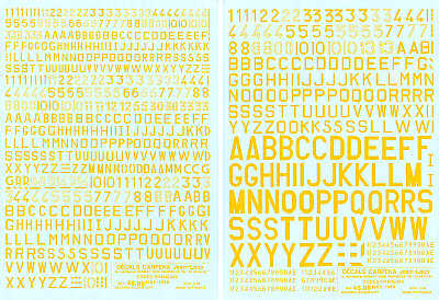 Colorado CA48008 1:48 Yellow French Code letters/numbers in 5 sizes