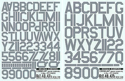 Colorado CA48047 1:48 Grey Code Letters and Numbers 45 degree corners 2 sizes