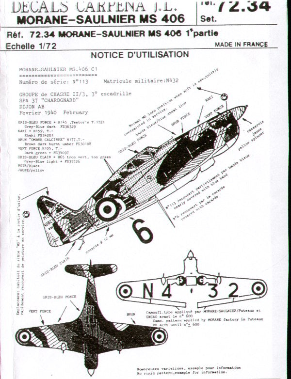Colorado CA72034 1:72 Morane-Saulnier MS.406C1 #1
