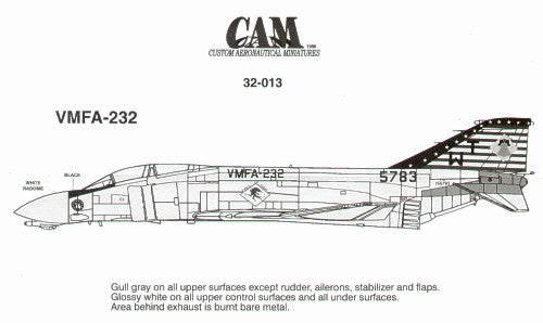 Cam Decals CAM32013 1:32 F-4J Phantom VMFA-232 WT/ Red Devils Bi-Centennial