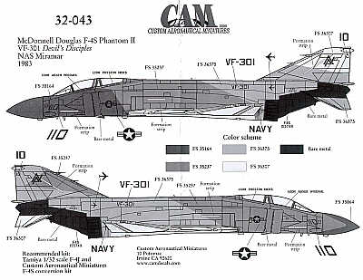 CAM CAM32043 1:32 F-4S 155749 AA/110 VF-301 Ferris camouflage schemes 1983