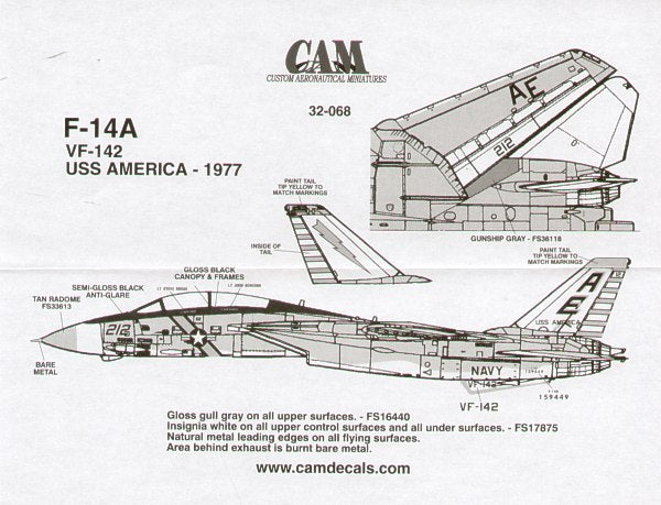 CAM CAM32068 1:32 Grumman F-14A Tomcat 159449 VF-142 Ghostriders AE/212 USS A