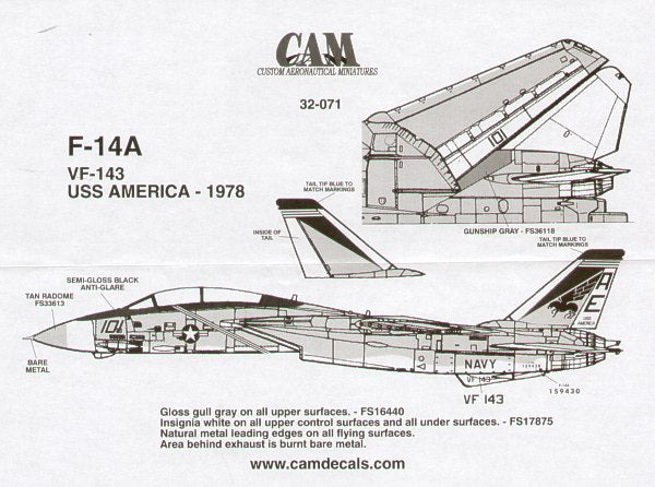 CAM CAM32071 1:32 F-14A Tomcat 159430 VF-143 Pukin Dogs USS America