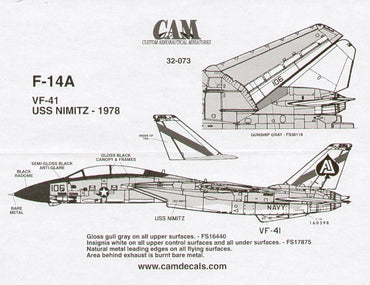 CAM CAM32073 1:32 Grumman F-14A Tomcat 160398 VF-41 Black Aces USS NImitz