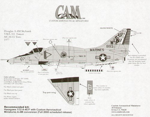 CAM CAM32086 1:32 Douglas A-4M Skyhawk 158193 WL/07 VMA-311 El Toro 1977