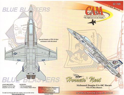 CAM CAM32159 1:32 F/A-18C Hornet VFA-34 Blue Blasters Decals