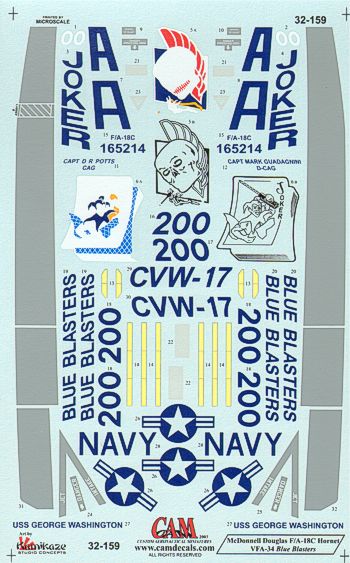 CAM CAM32159 1:32 F/A-18C Hornet VFA-34 Blue Blasters Decals