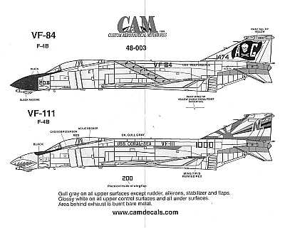 CAM CAM48003 1:48 McDonnell F-4B Phantom VF-84/VF-111 Decals