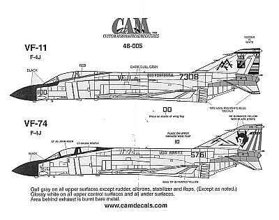 CAM CAM48005 1:48 McDonnell F-4J Phantom VF-11/VF-74 Decals