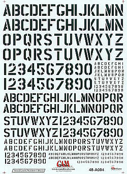 CAM CAM48A04 1:48 Stencil Letters and Numbers 4 sizes black