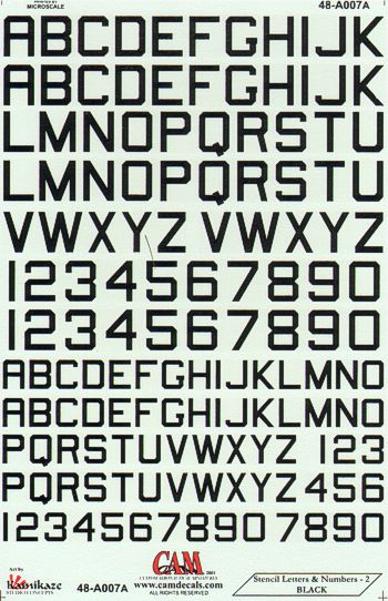 CAM CAM48A07 1:48 Black Stencil Letters and Numbers