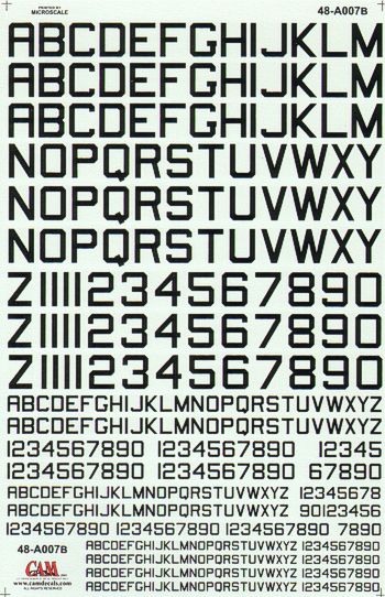 CAM CAM48A07 1:48 Black Stencil Letters and Numbers