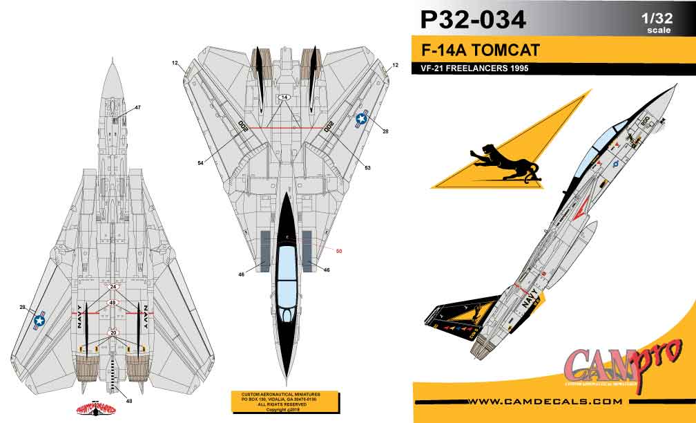 CAM PRO CAMP3234 1:32 Grumman F-14A Tomcat VF-21 FREELANCERS