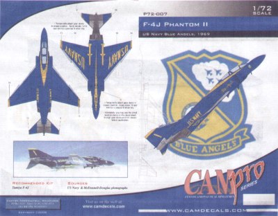 CAM PRO CAMP7207 1:72 McDonnell F-4J Phantoms, Blue Angels 1969 Team Nos 1-6