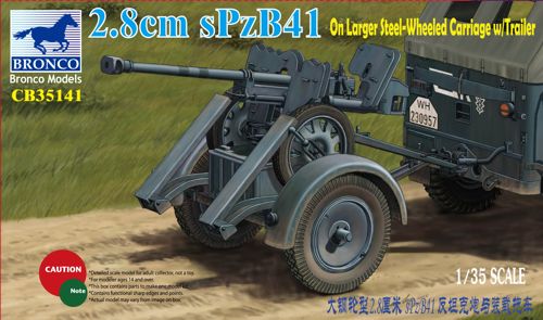 Bronco Models CB35141 1:35 2.8cm sPzB41 with steel wheels and trailer