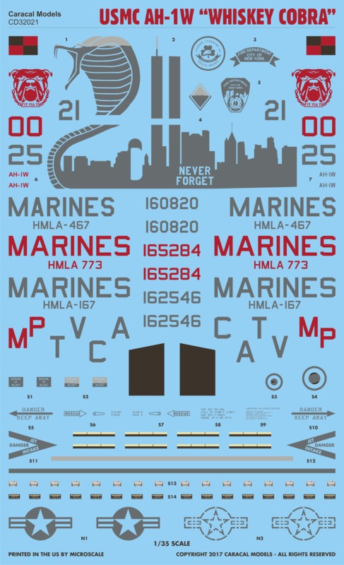 Caracal CD32021 1:32 USMC Bell AH-1W Whiskey Cobra Decals