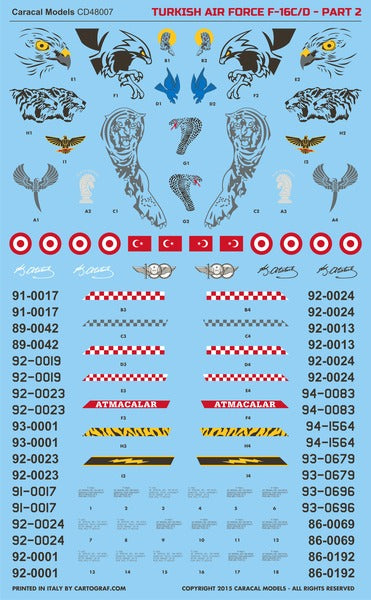 Caracal CD48007 1:48 Turkish Air Force F-16C/D Part 2 Decals