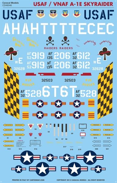 Caracal CD48046 1:48 USAF/VNAF Douglas A-1E Skyraider Decals