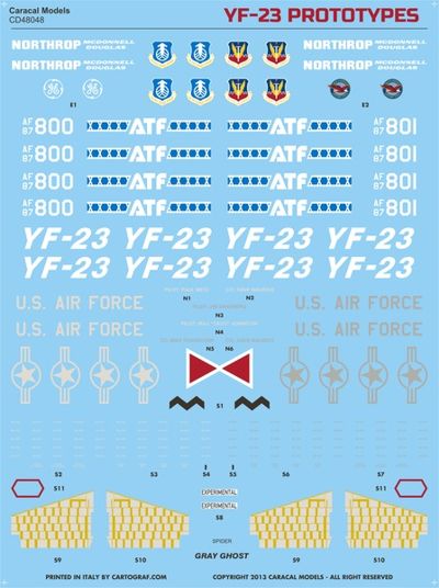 Caracal CD48048 1:48 Northrop YF-23 Prototypes Decals