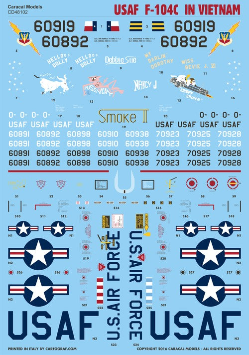 Caracal CD48102 1:48 Lockheed F-104C Vietnam War Decals