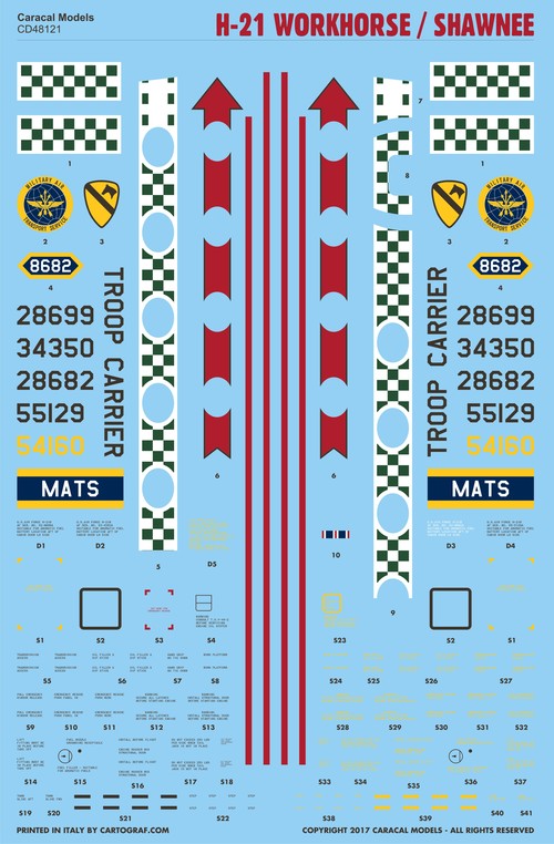 Caracal CD48121 1:48 Piasecki H-21 Flying Banana Decals