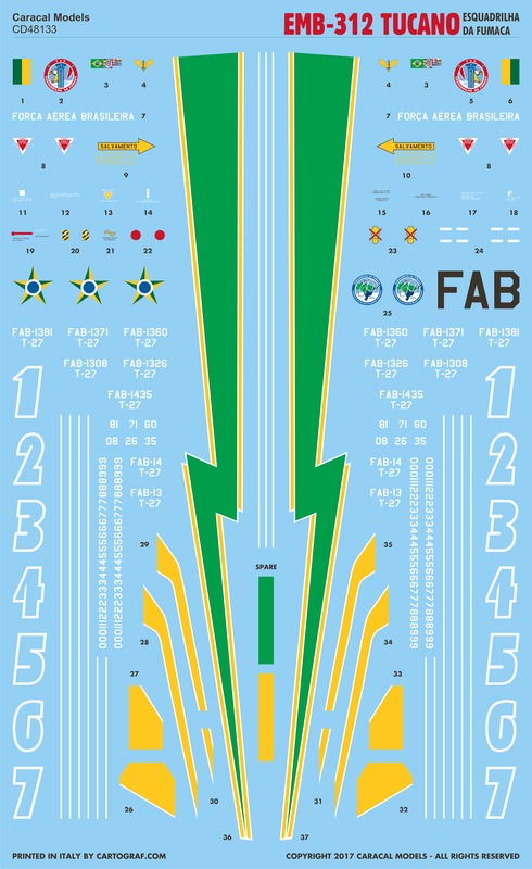 Caracal CD48133 1:48 Embraer EMB-312 Tucano Brazil Decals