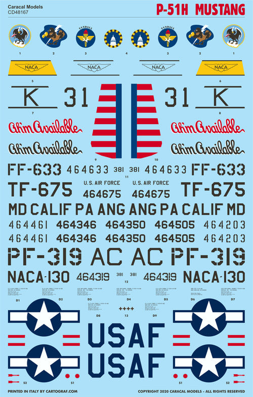 Caracal CD48167 1:48 North-American F-51H Mustang Decals