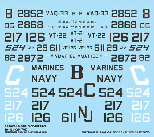 Caracal CD48179 1:48 Douglas TA-4J Skyhawk USN/USMC Decals