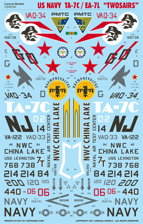 Caracal CD48180 1:48 US Navy LTV TA-7C / EA-7L Corsair Decals
