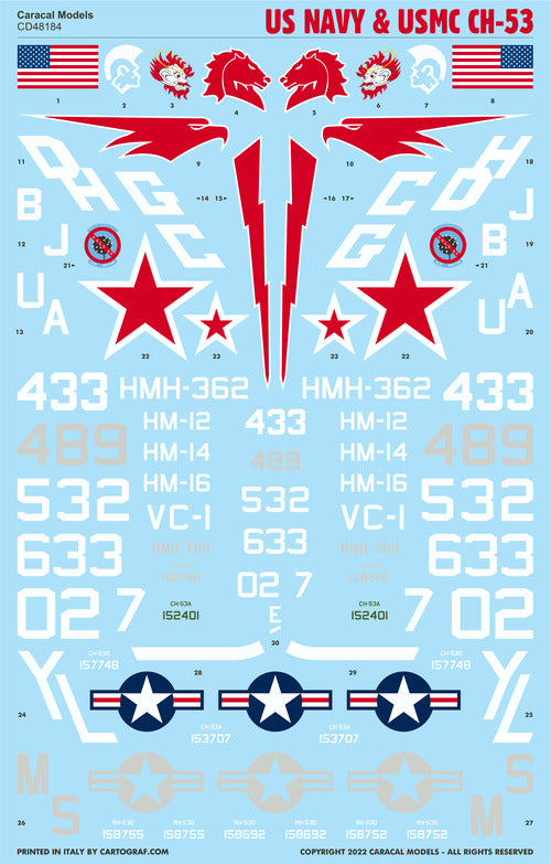 Caracal CD48184 1:48 Sikorsky CH-53 USN & USMC Decals