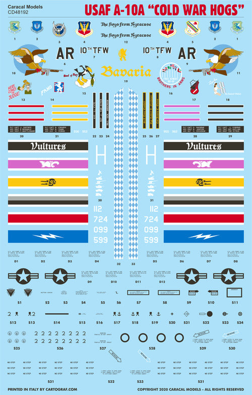 Caracal CD48192 1:48 USAF Fairchild A-10A Cold War Hogs Decals
