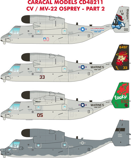 Caracal CD48211 1:48 Bell-Boeing MV-22/CV-22 Osprey Part 2 Decals