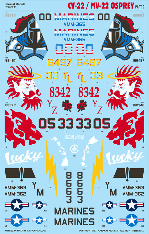 Caracal CD48211 1:48 Bell-Boeing MV-22/CV-22 Osprey Part 2 Decals