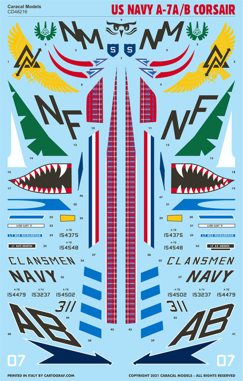 Caracal CD48216 1:48 US Navy LTV A-7A/B Corsair Decal Set