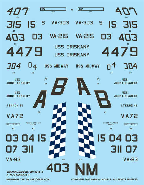 Caracal CD48216 1:48 US Navy LTV A-7A/B Corsair Decal Set